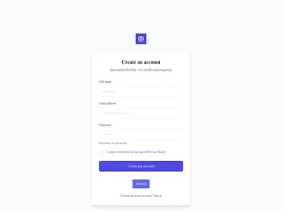 Screenshot of Simple Register page template