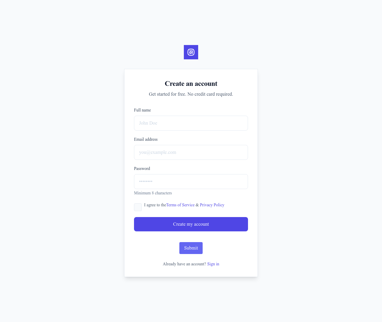 Screenshot of Simple Register page template