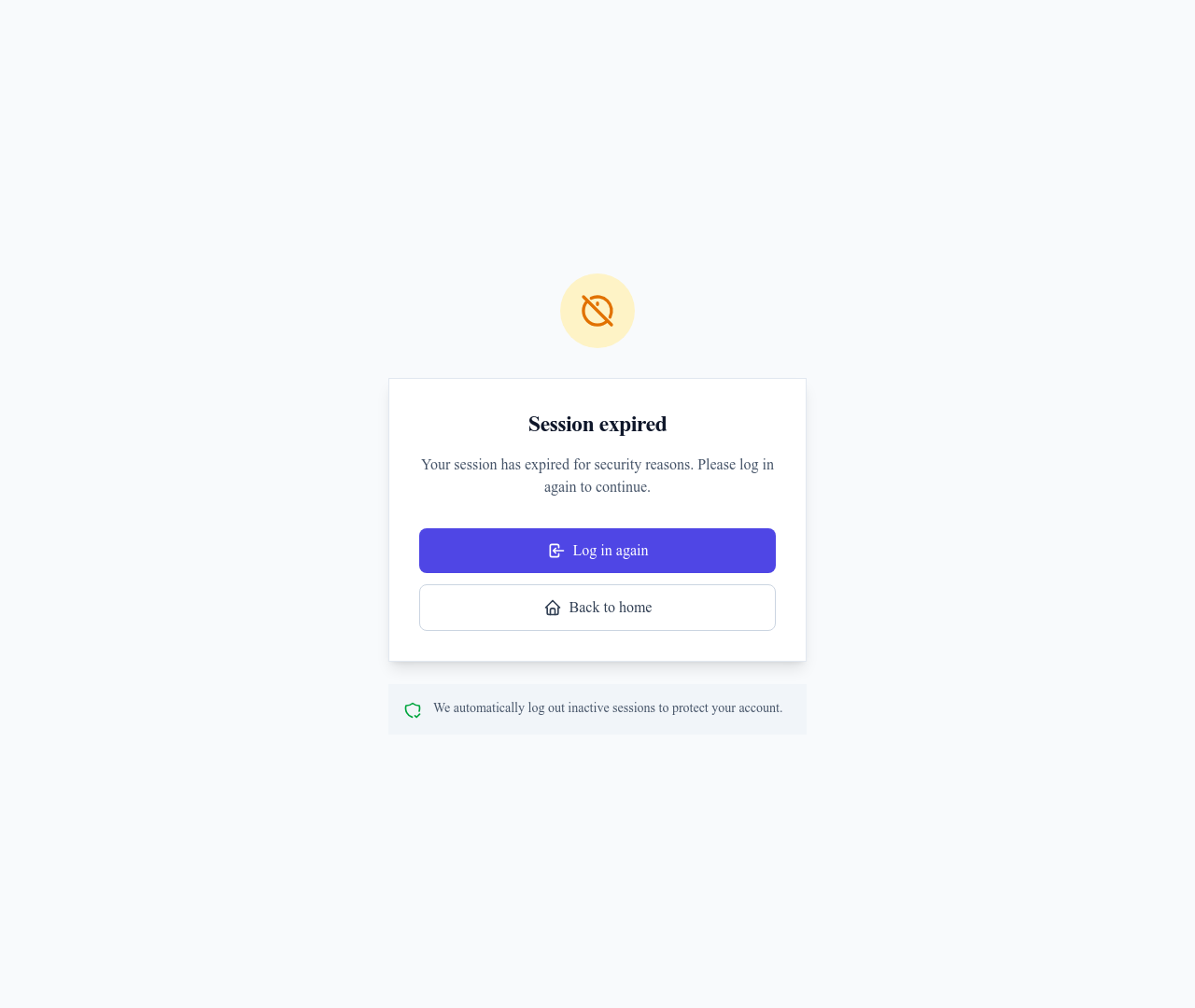 Screenshot of Session Expired page template