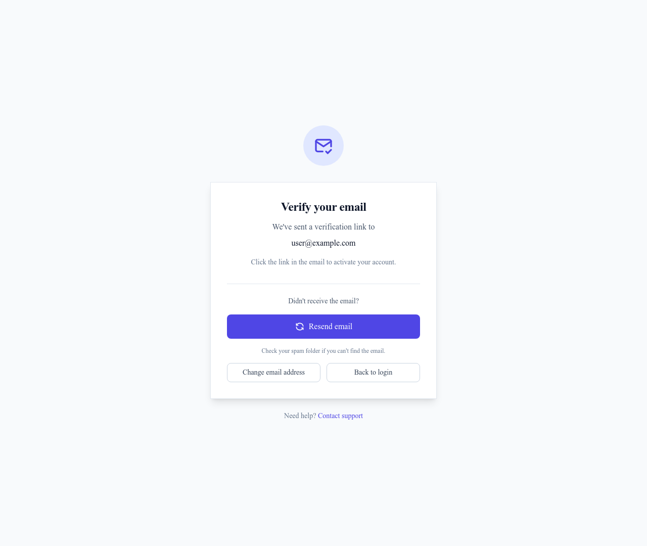 Screenshot of Verify Email page template
