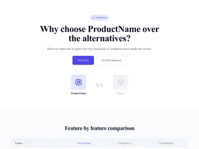 Screenshot of Comparison Landing page template