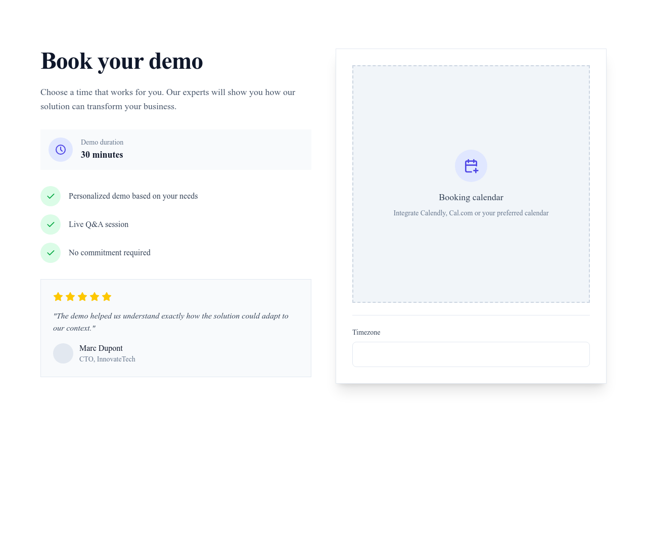 Screenshot of Demo Booking page template