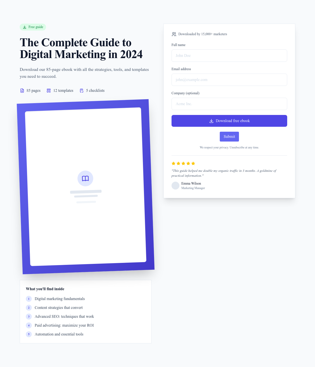 Screenshot of Ebook Download page template