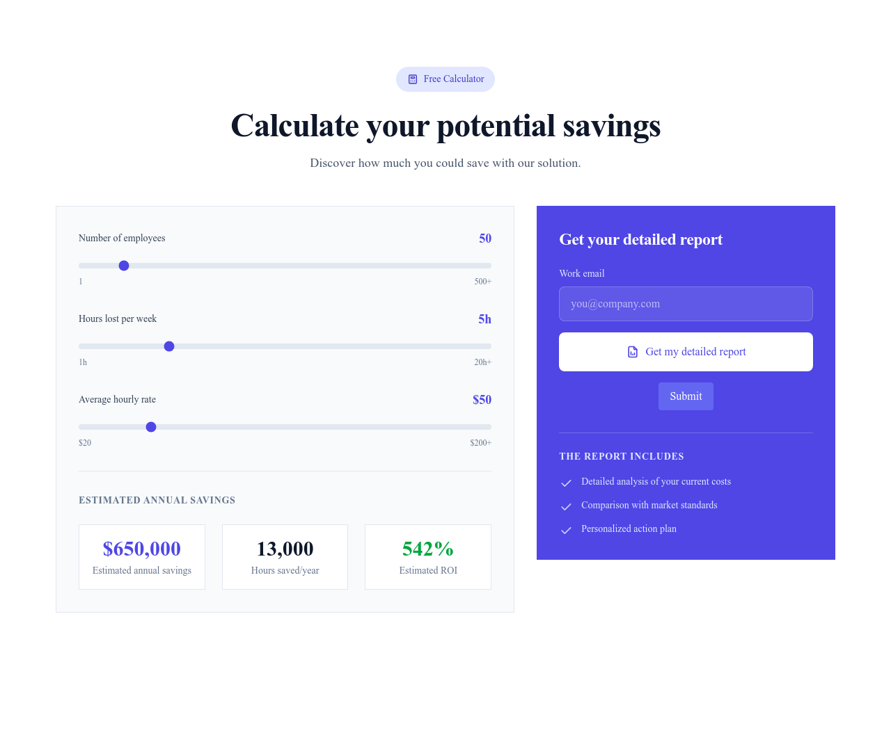 Screenshot of Calculator Lead Capture page template