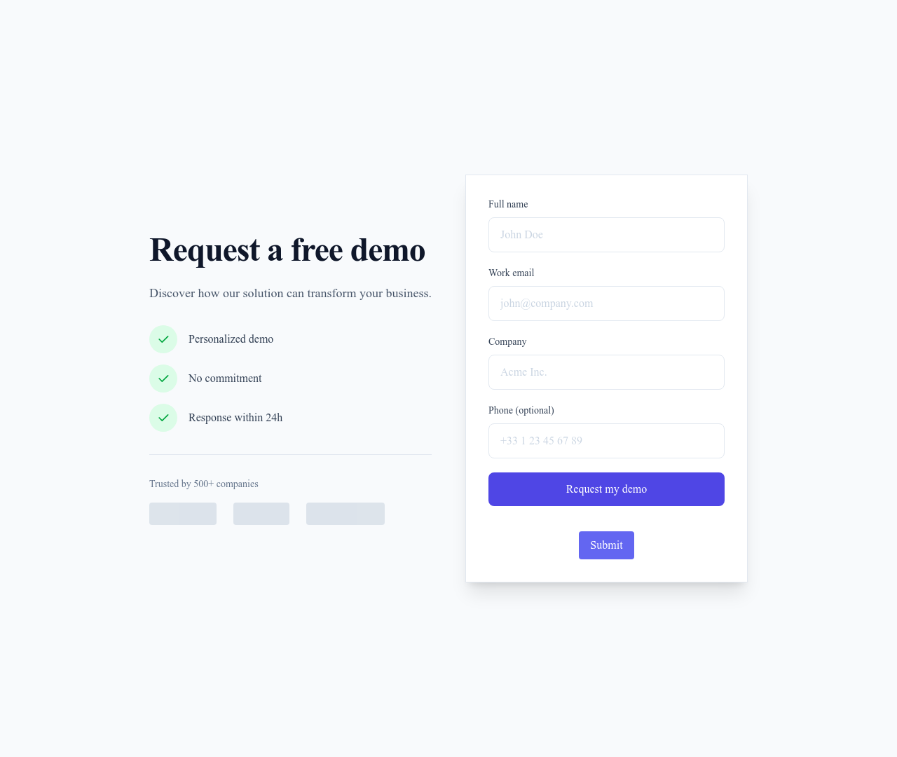 Screenshot of Simple Lead Capture page template