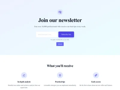 Screenshot of Full Newsletter Signup page template