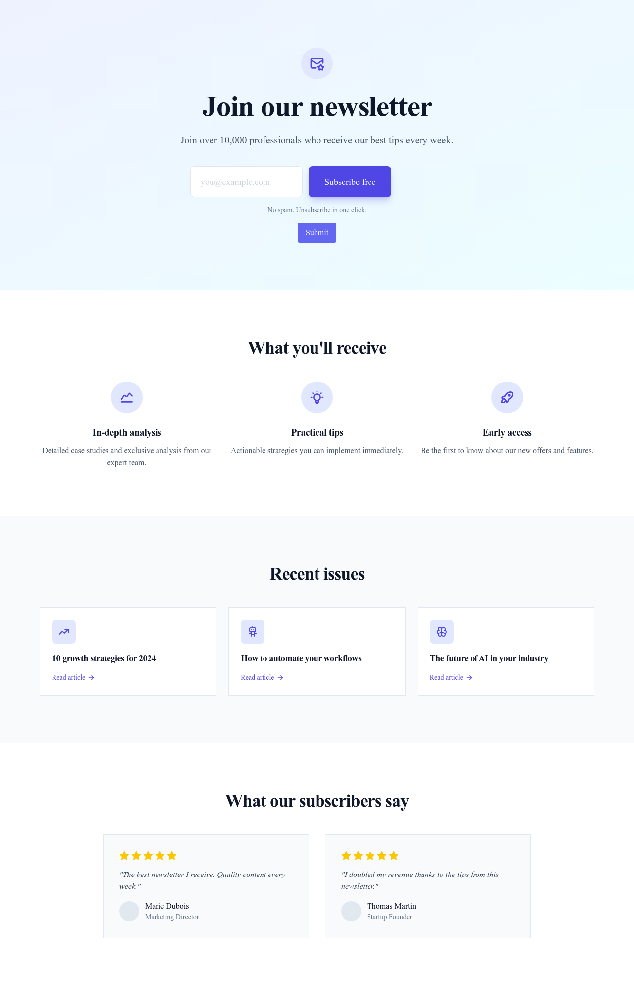 Screenshot of Full Newsletter Signup page template