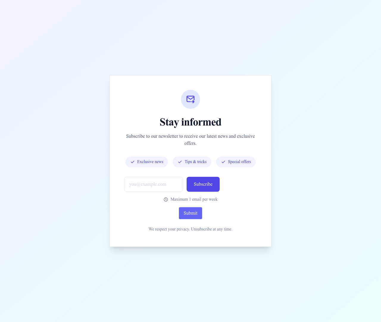 Screenshot of Simple Newsletter page template