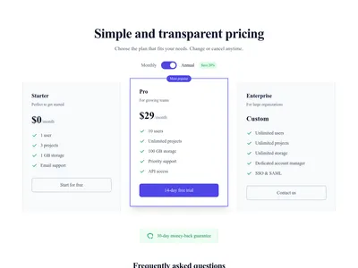 Screenshot of Pricing CTA page template