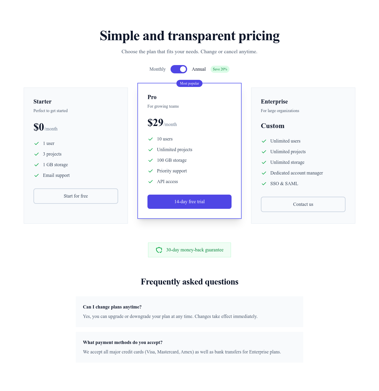 Screenshot of Pricing CTA page template