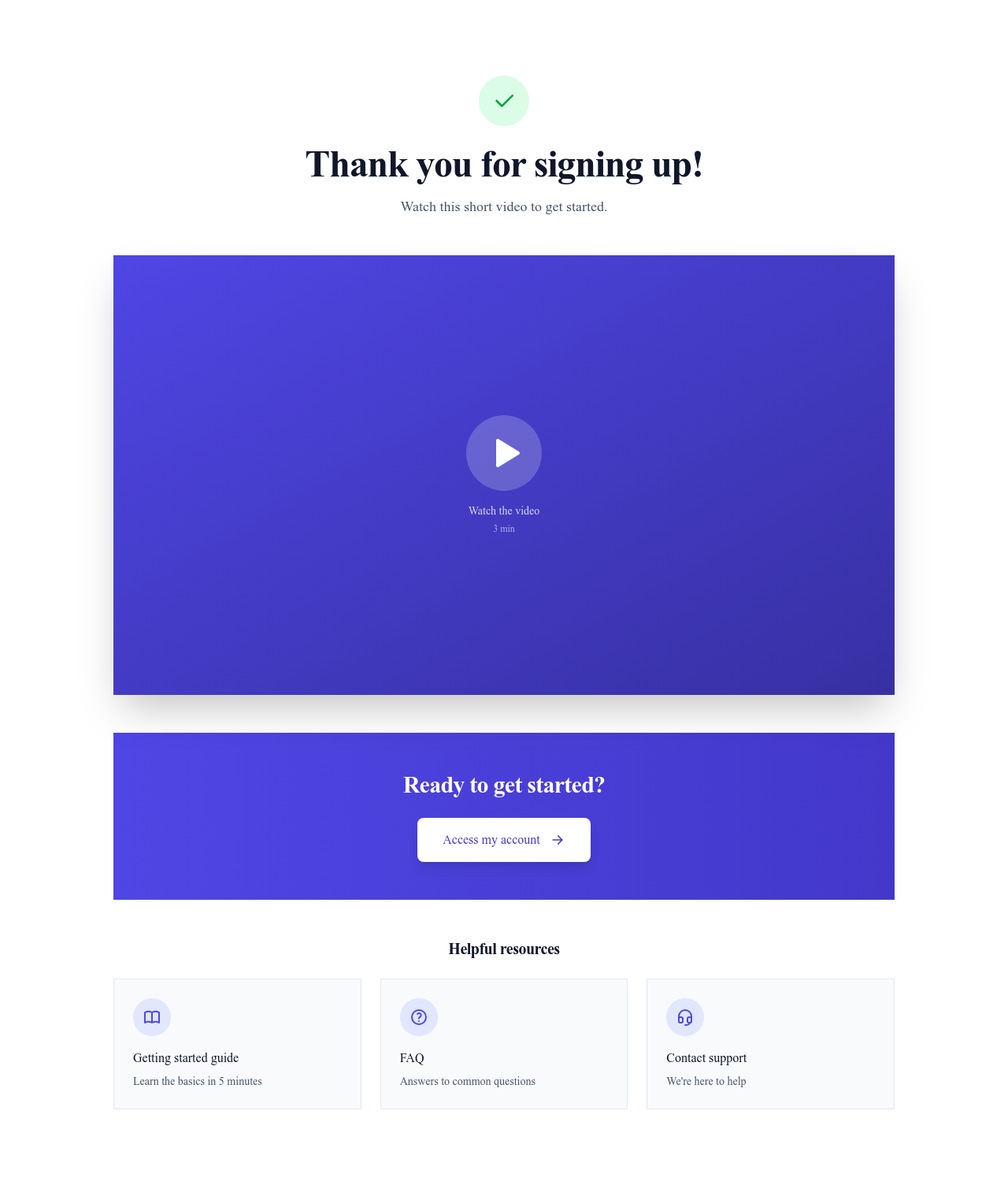 Screenshot of Thank You with Video page template