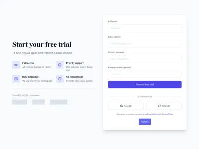 Screenshot of Free Trial Signup page template