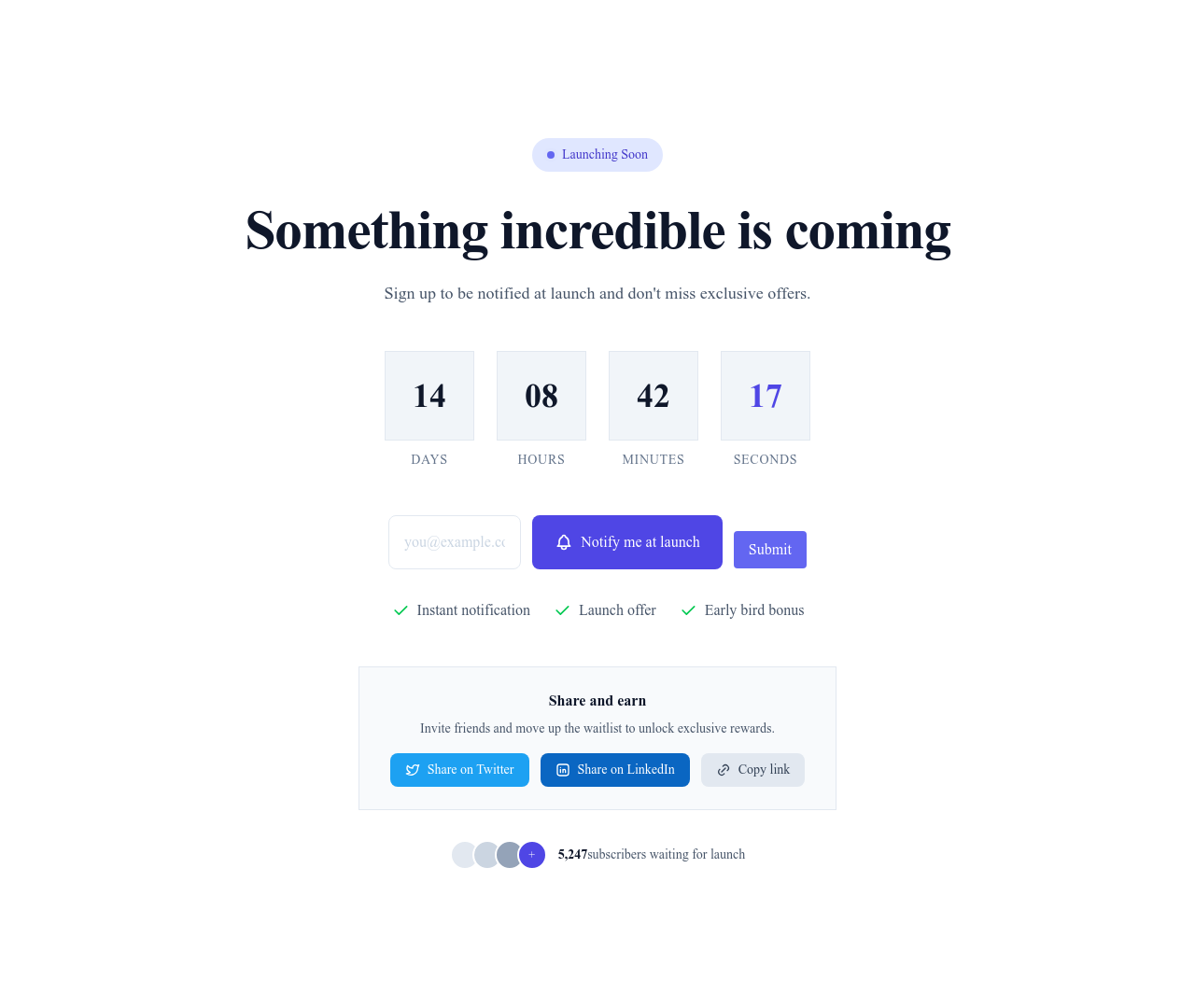 Screenshot of Countdown Waitlist page template