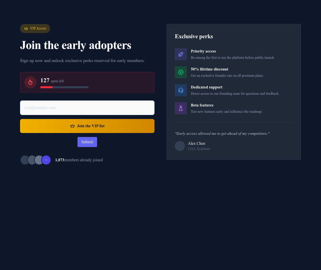 Screenshot of Premium Waitlist page template