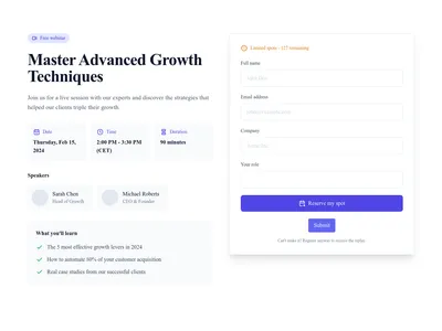 Screenshot of Webinar Registration page template