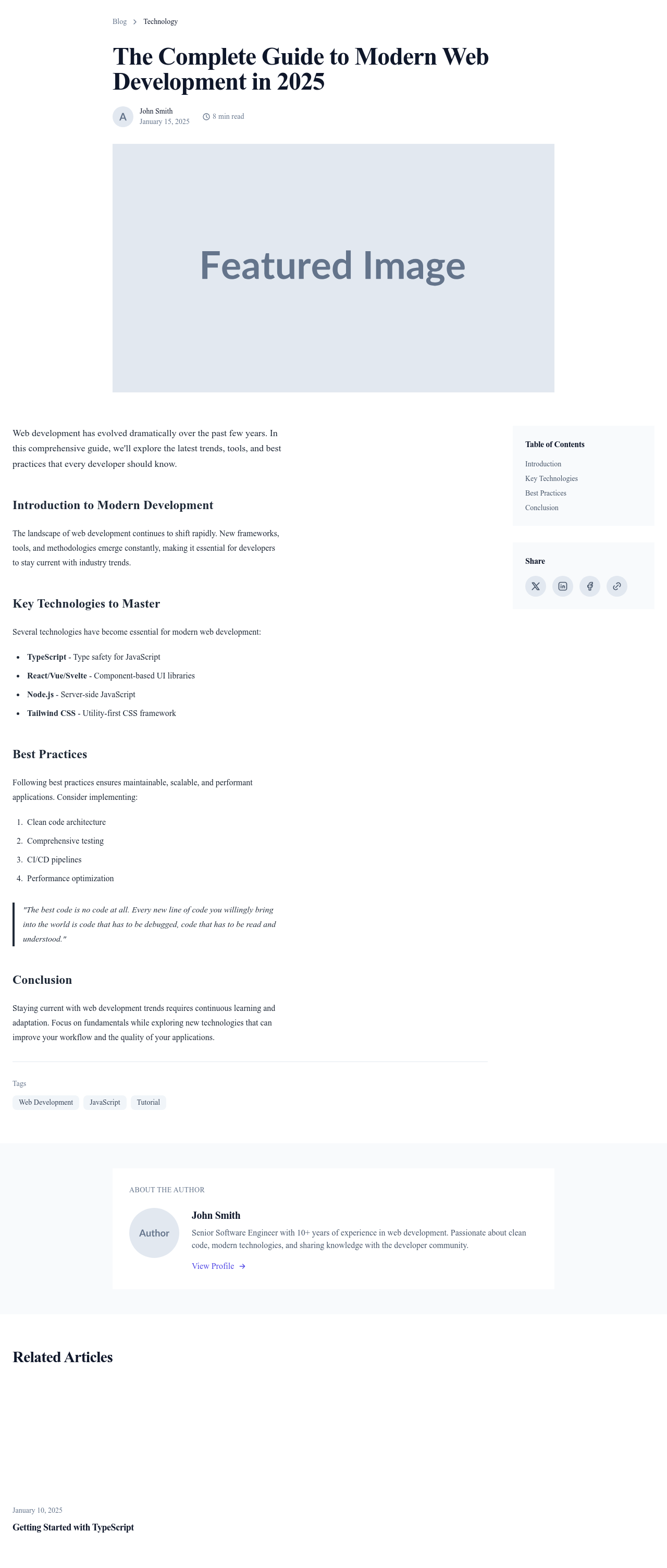 Screenshot of Classic Article page template