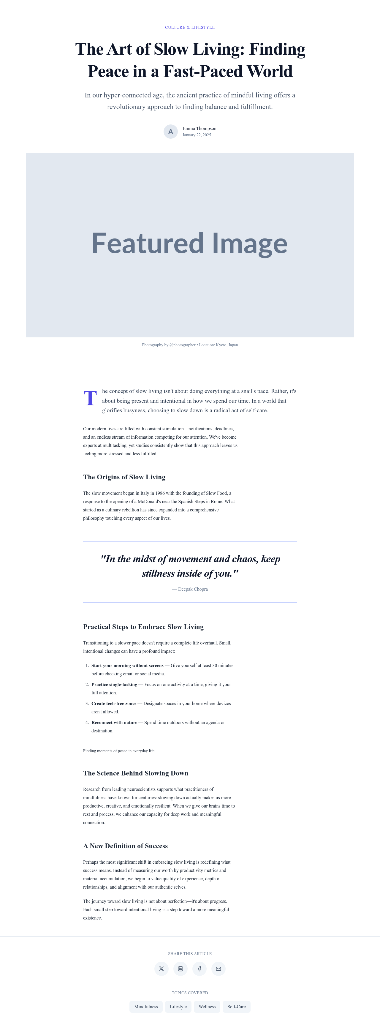 Screenshot of Magazine Article page template
