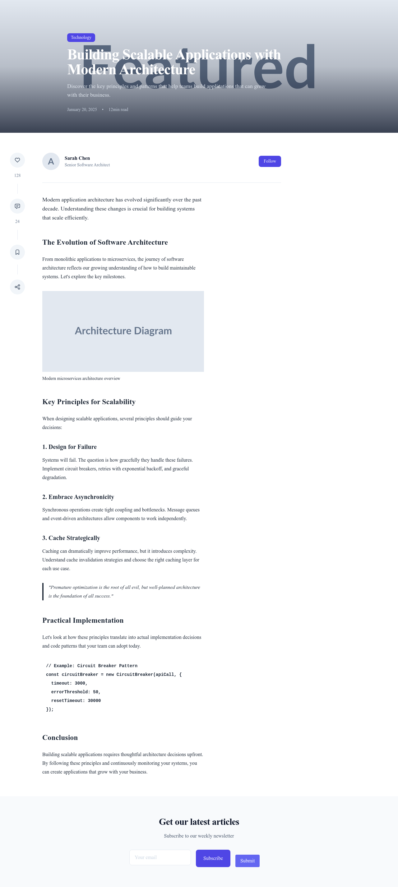 Screenshot of Modern Article page template