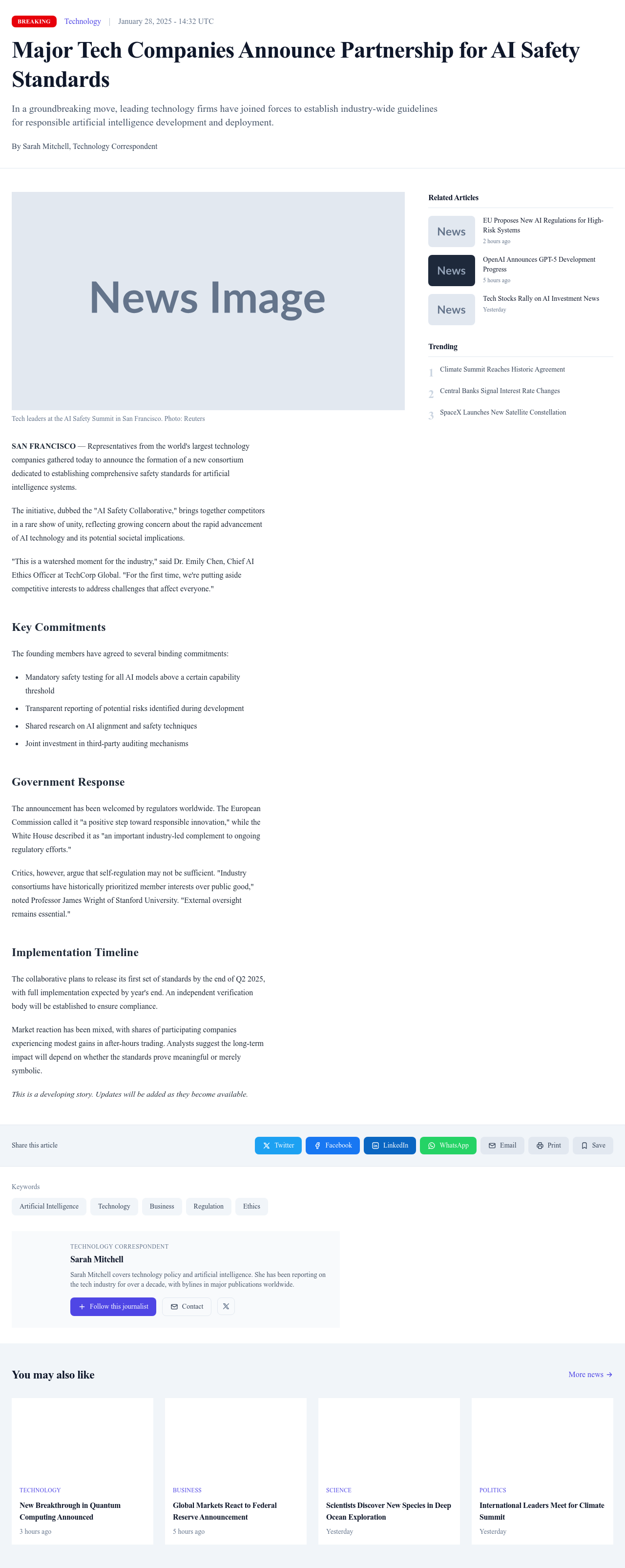 Screenshot of News Article page template