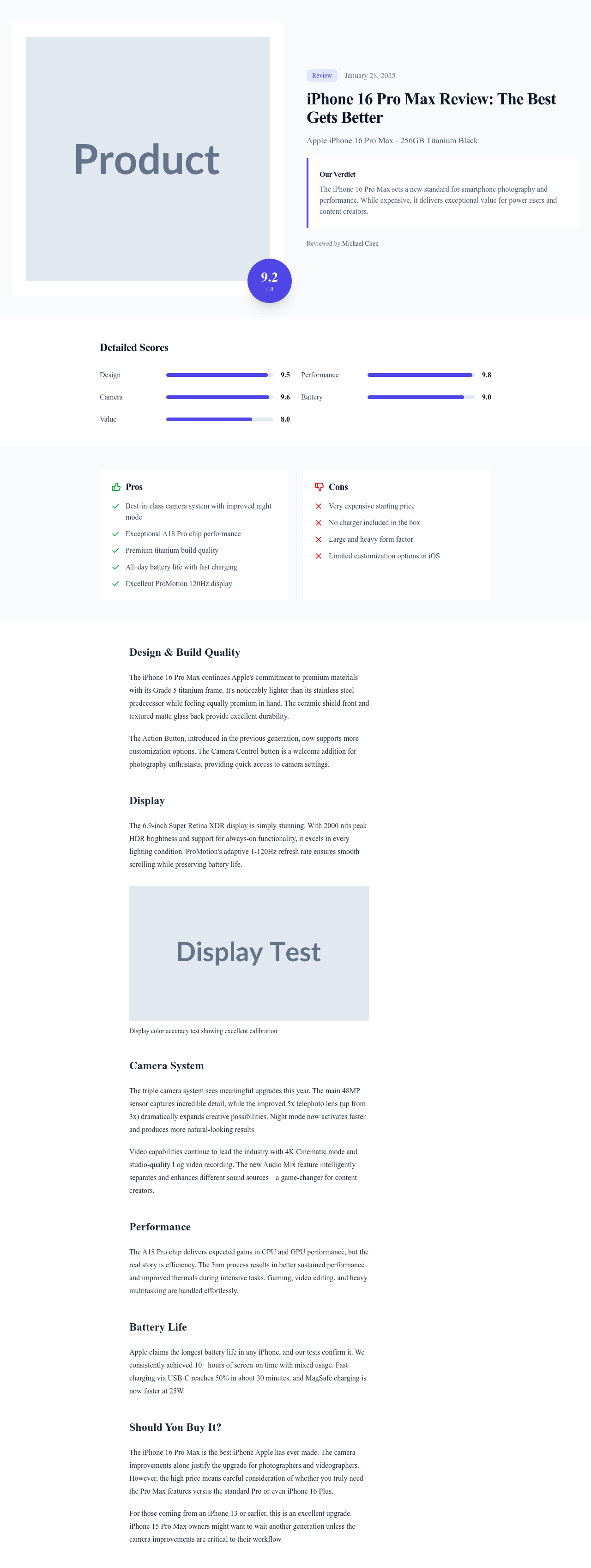 Screenshot of Review Article page template