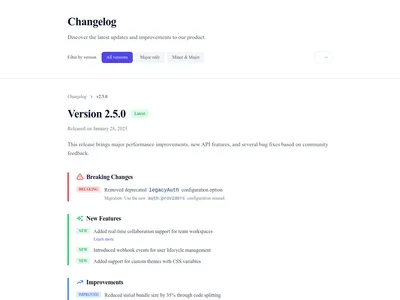 Screenshot of Changelog Entry page template