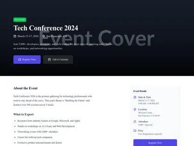 Screenshot of Event Page page template