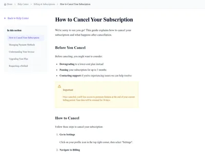 Screenshot of Help Article page template
