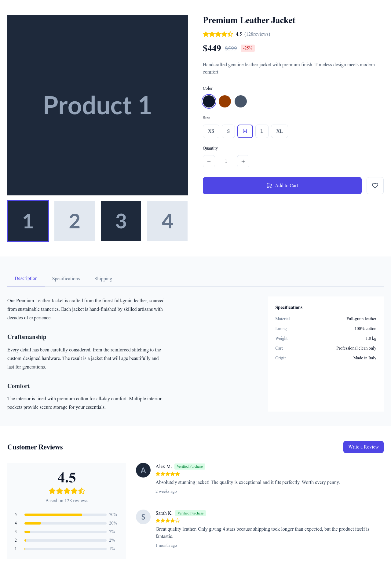 Screenshot of Full Product page template
