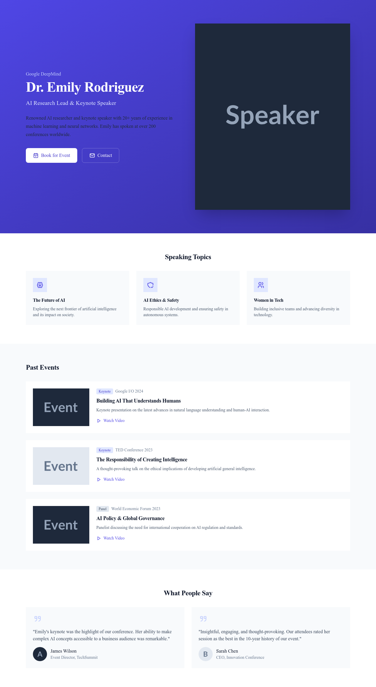 Screenshot of Speaker Profile page template