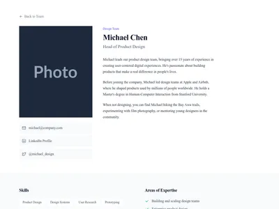 Screenshot of Team Member Profile page template