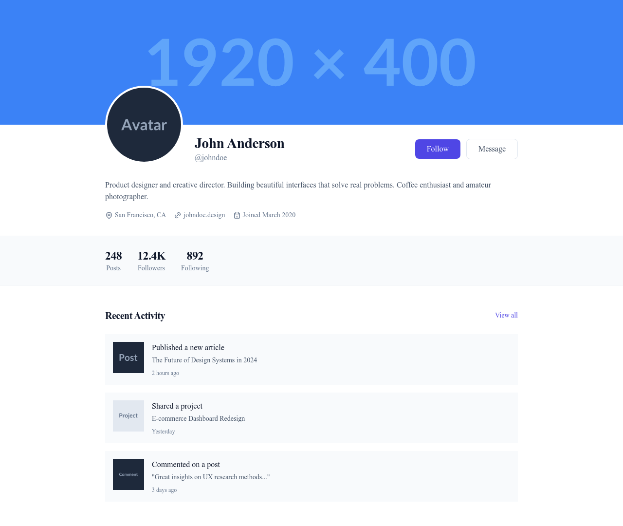 Screenshot of User Profile page template