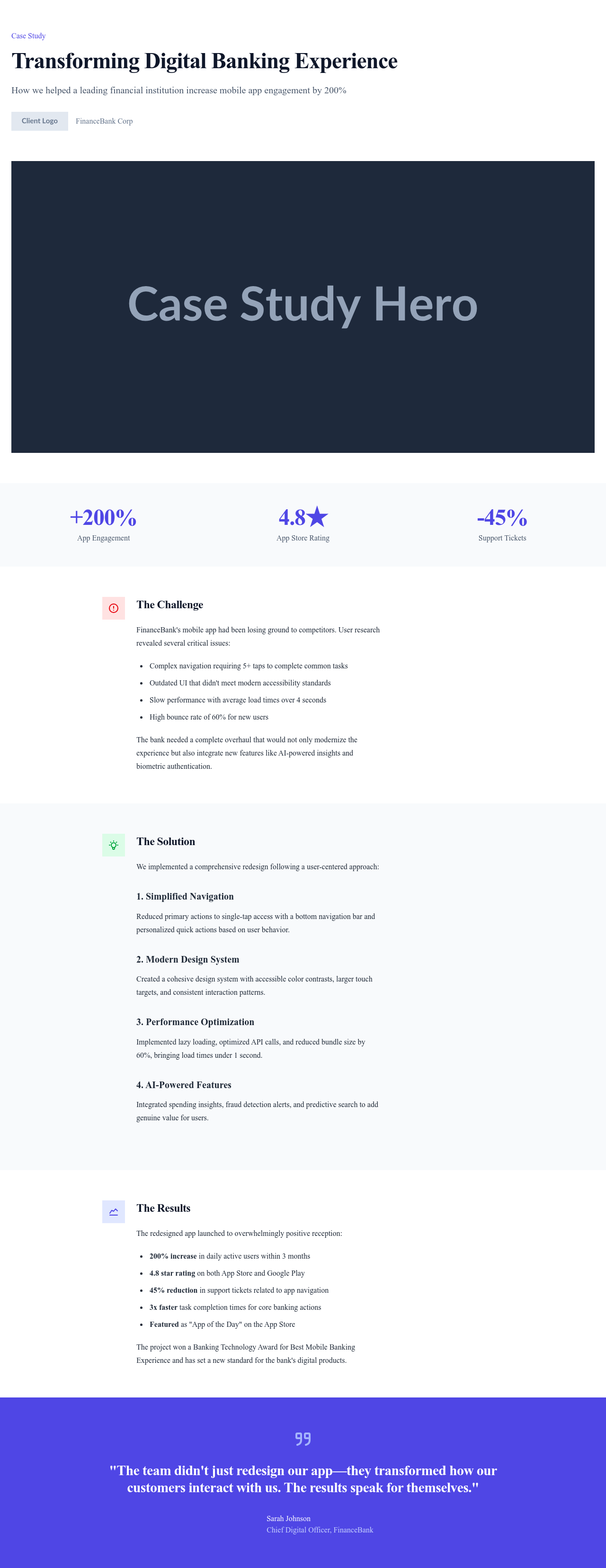 Screenshot of Project Case Study page template