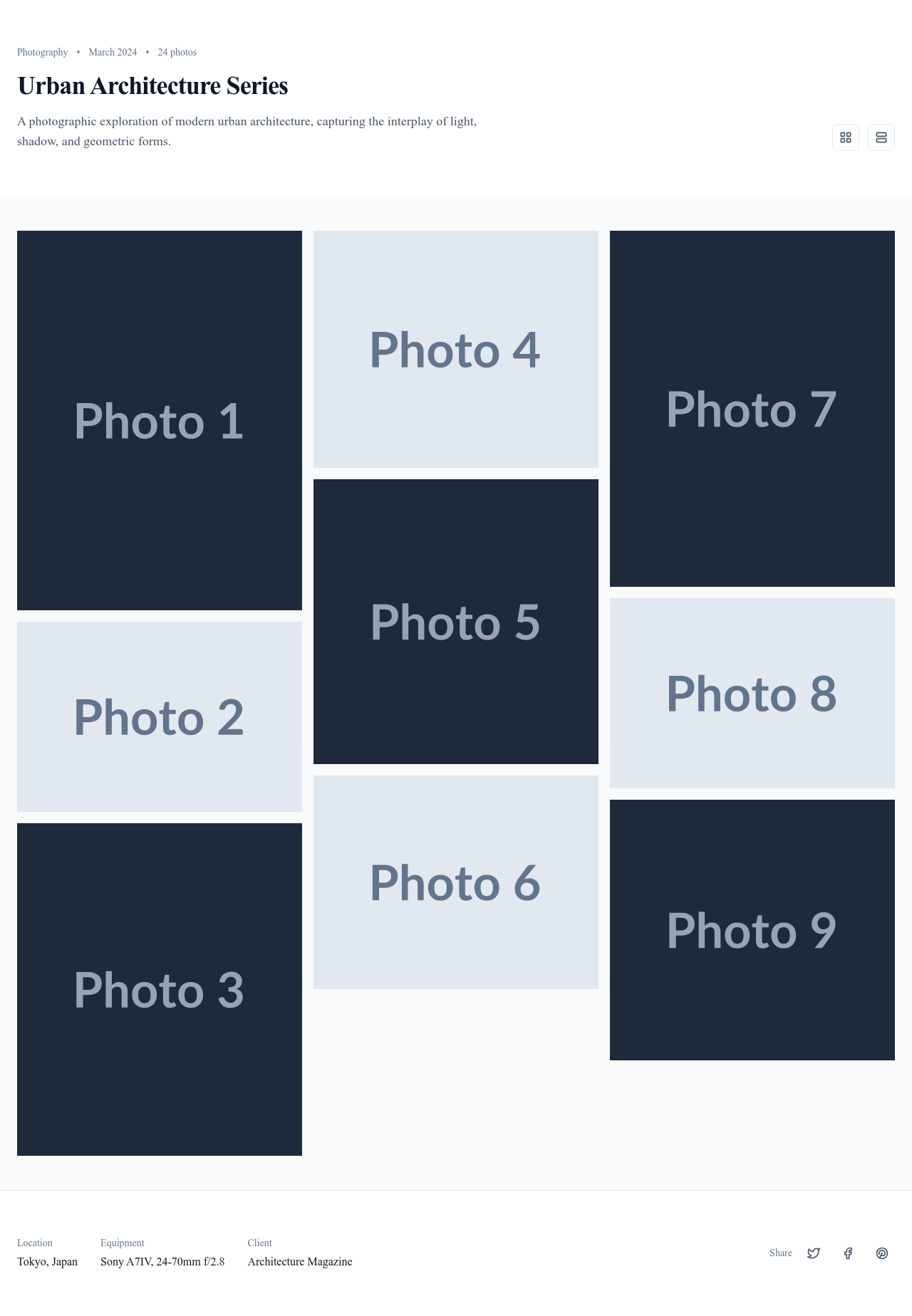 Screenshot of Project Gallery page template
