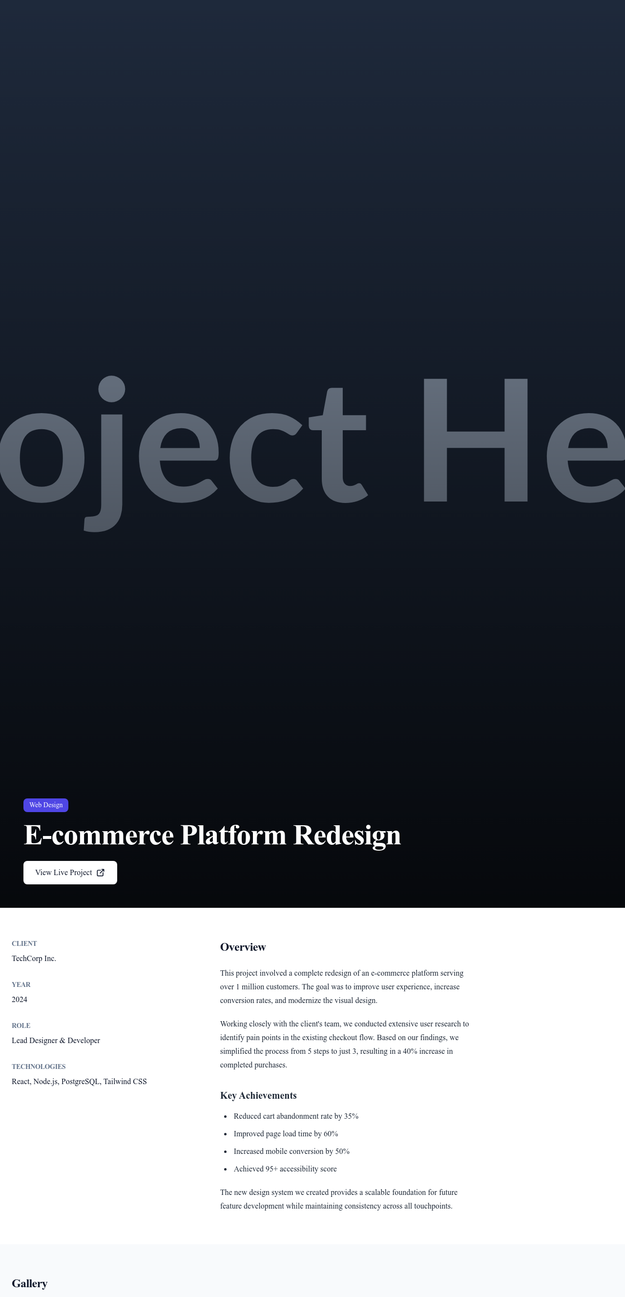 Screenshot of Project Showcase page template