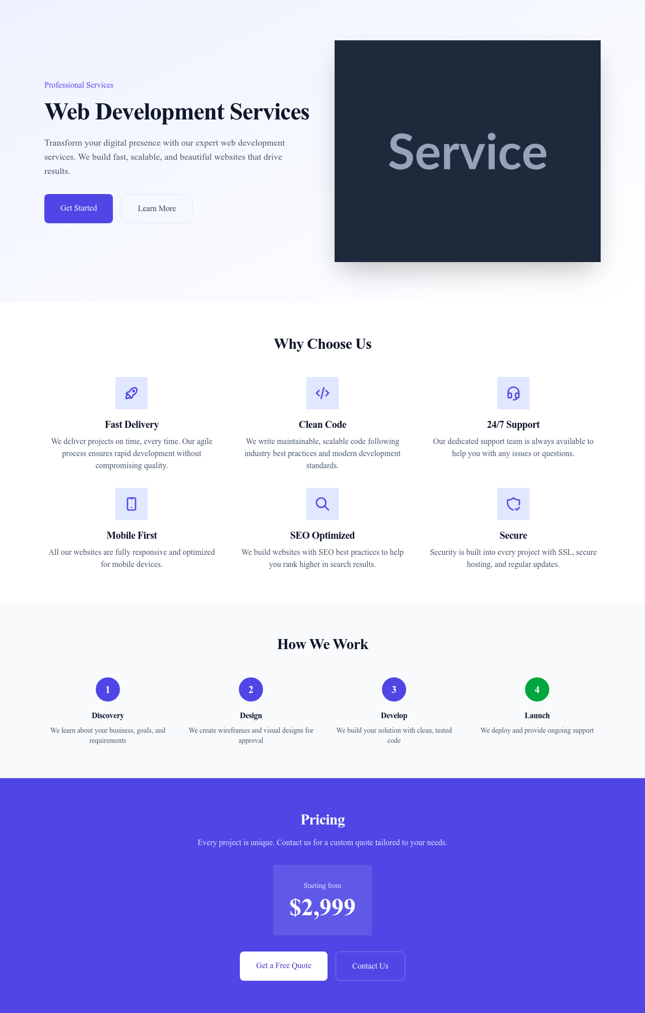 Screenshot of Service Page page template