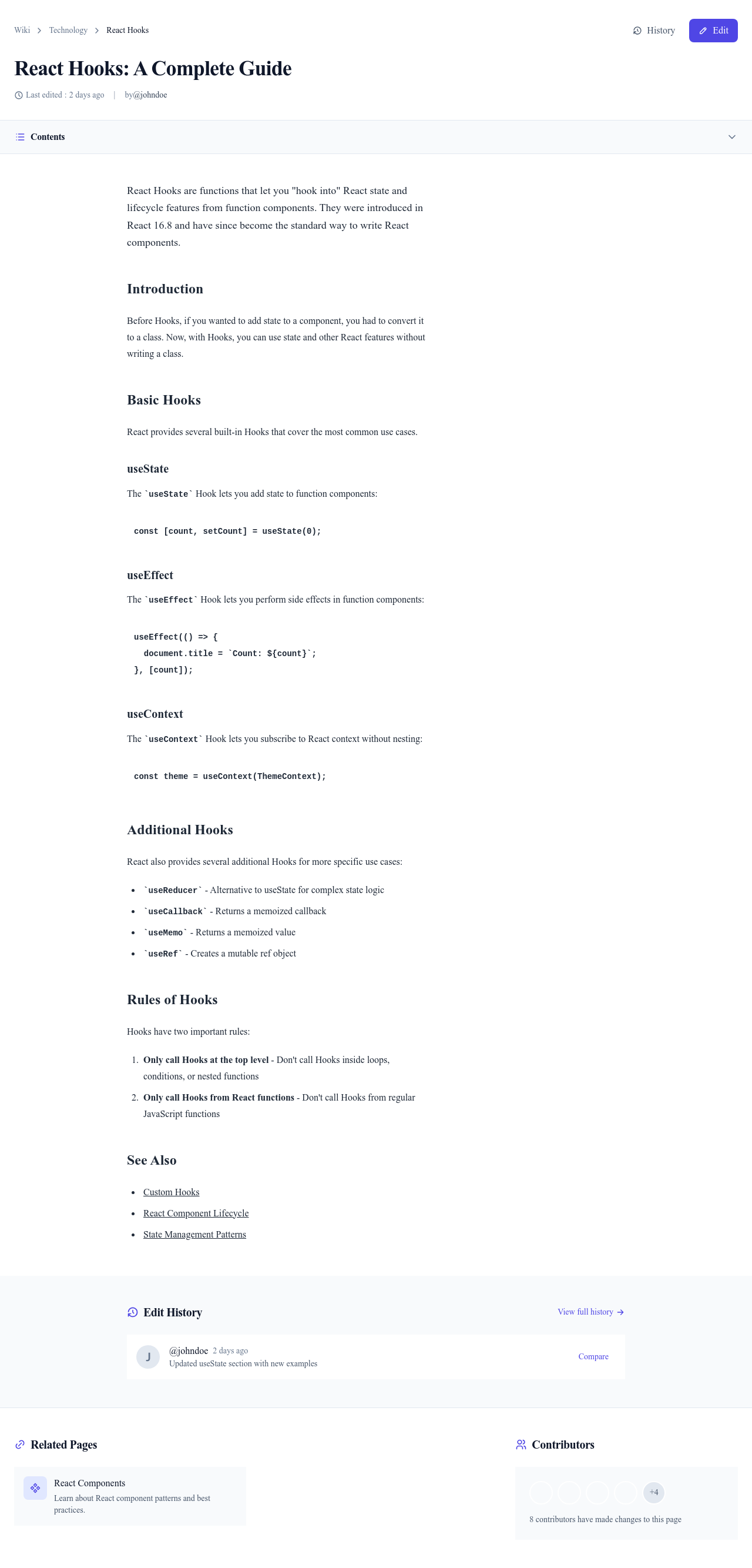 Screenshot of Wiki Page page template