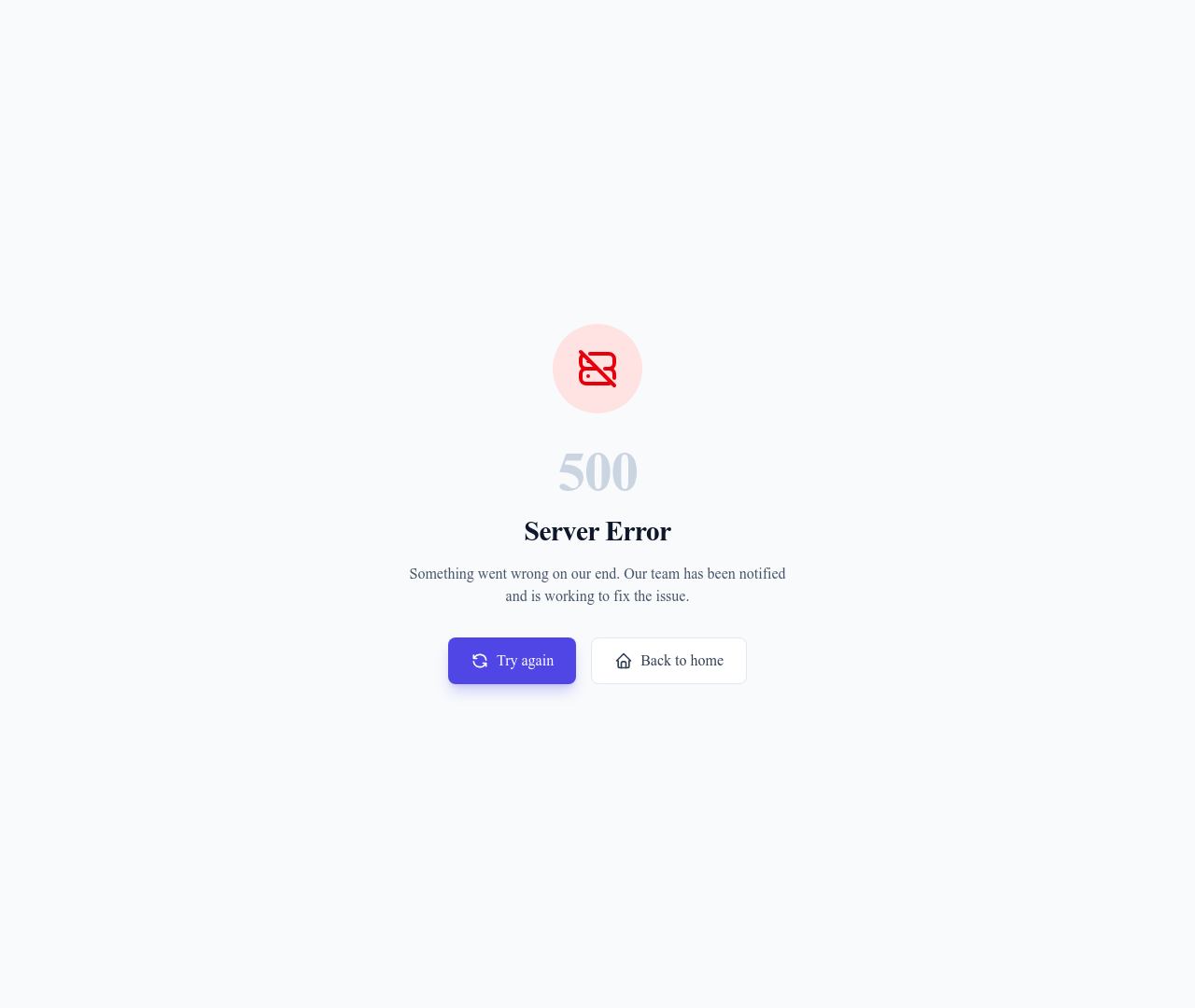 Screenshot of 500 Server Error page template