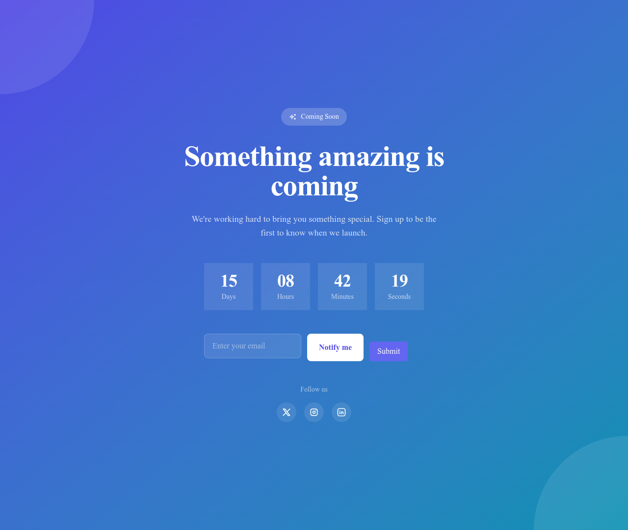Screenshot of Coming Soon page template