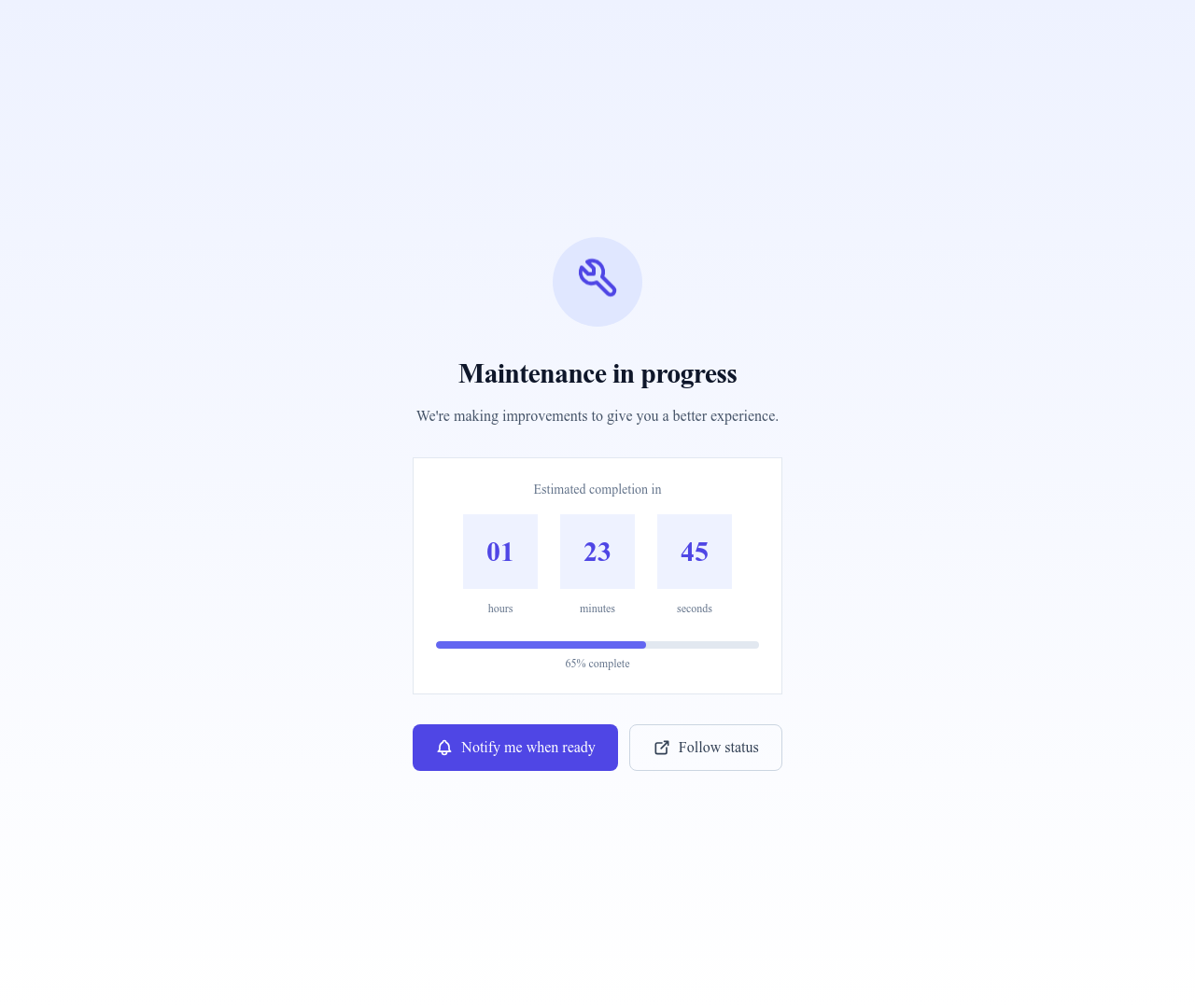 Screenshot of Maintenance Countdown page template
