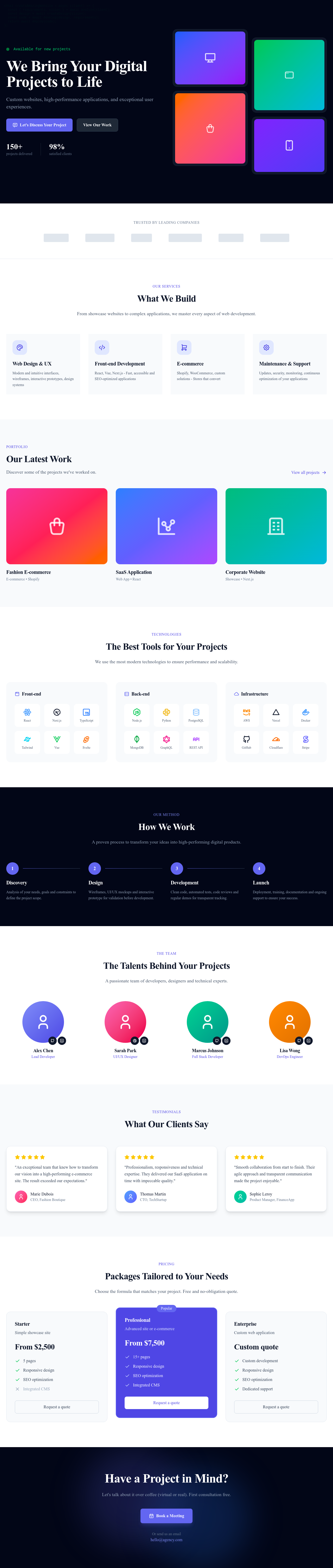 Screenshot of Web Development Agency page template