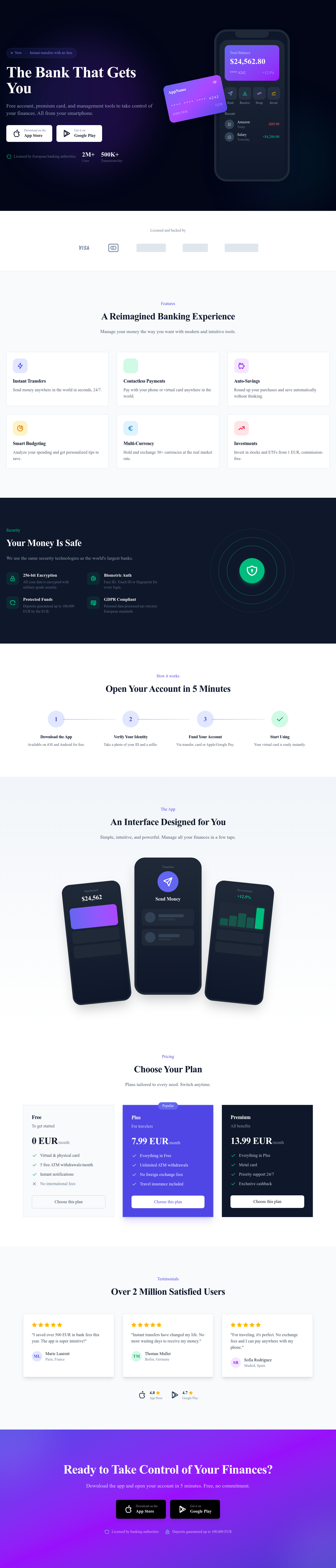 Screenshot of Fintech App page template