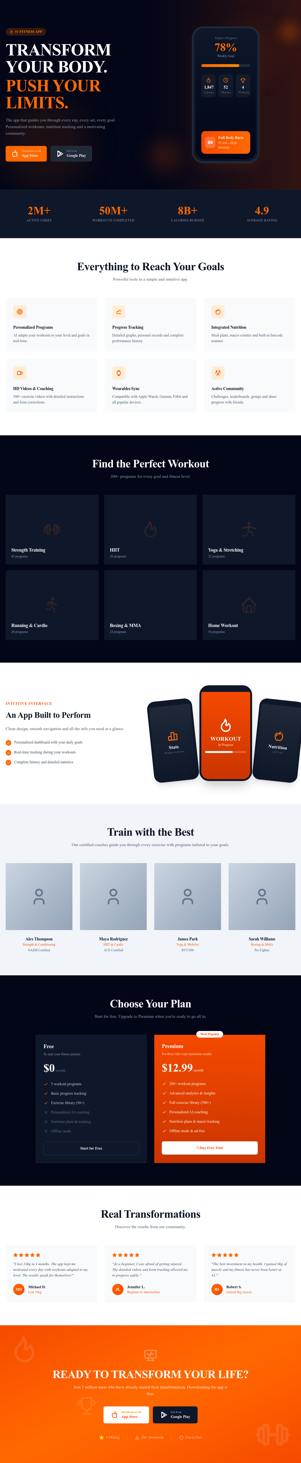Screenshot of Fitness App page template