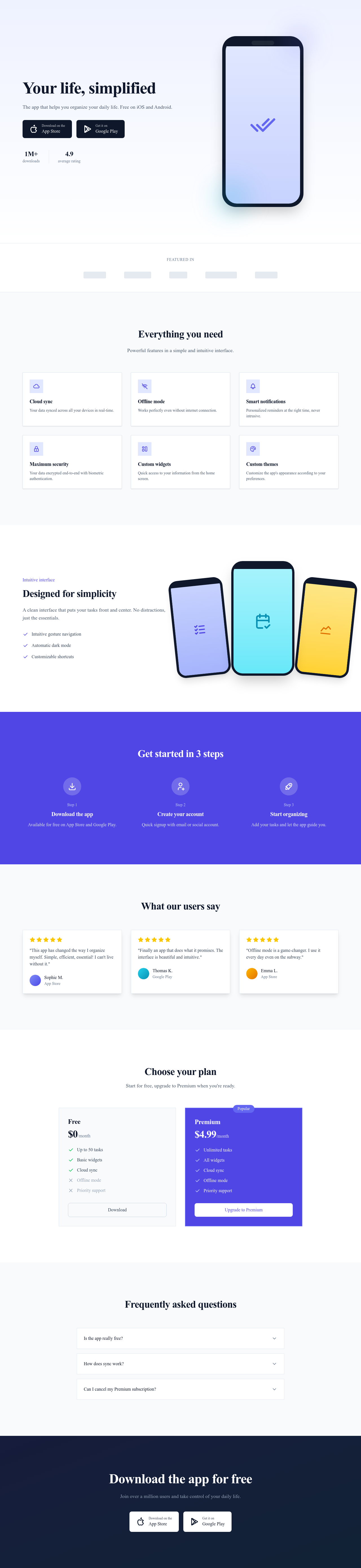 Screenshot of Mobile App page template