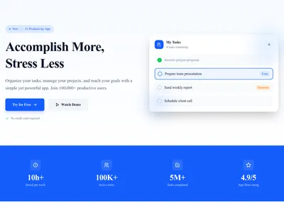 Screenshot of Productivity App page template