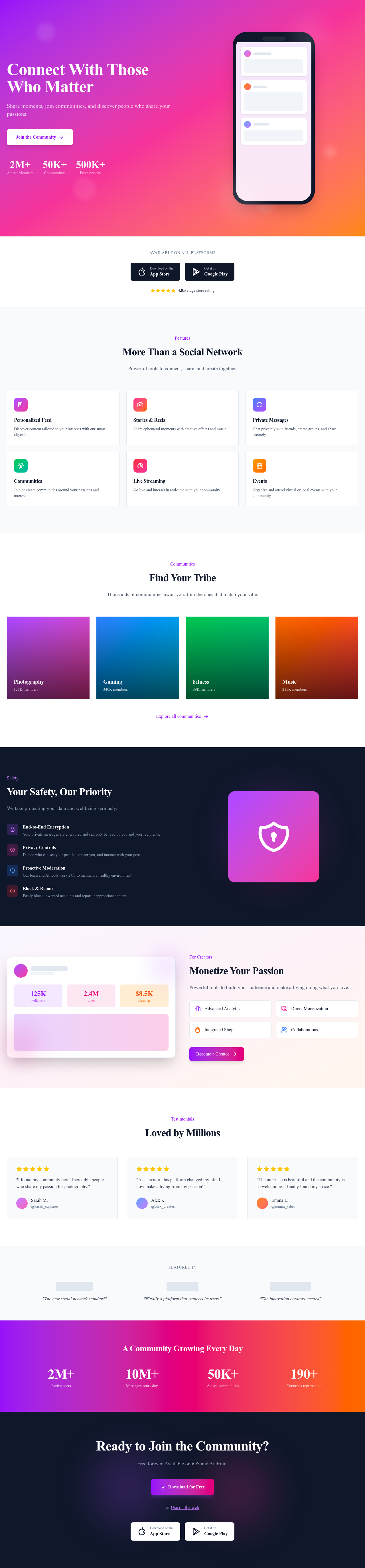 Screenshot of Social App page template