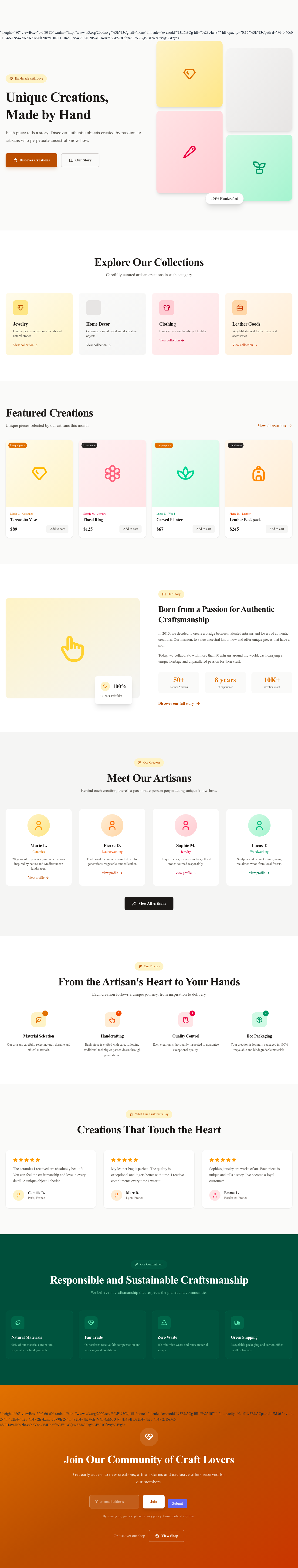 Screenshot of Handmade/Artisan page template