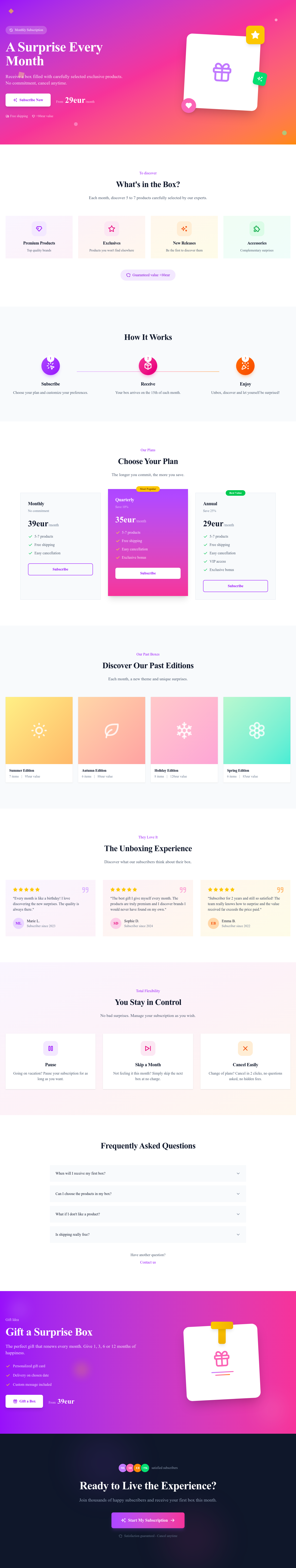 Screenshot of Subscription Box page template