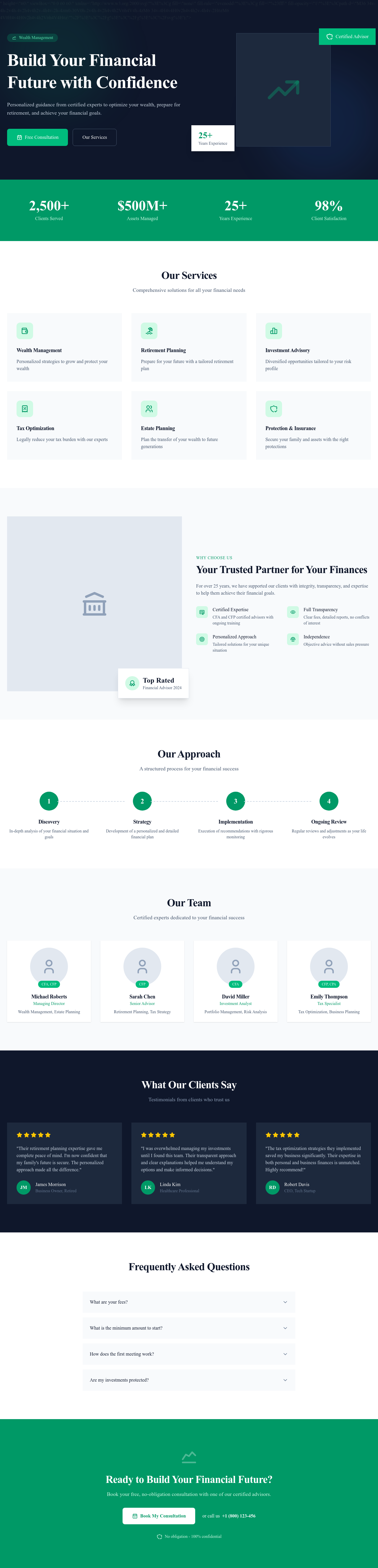 Screenshot of Financial Advisor page template