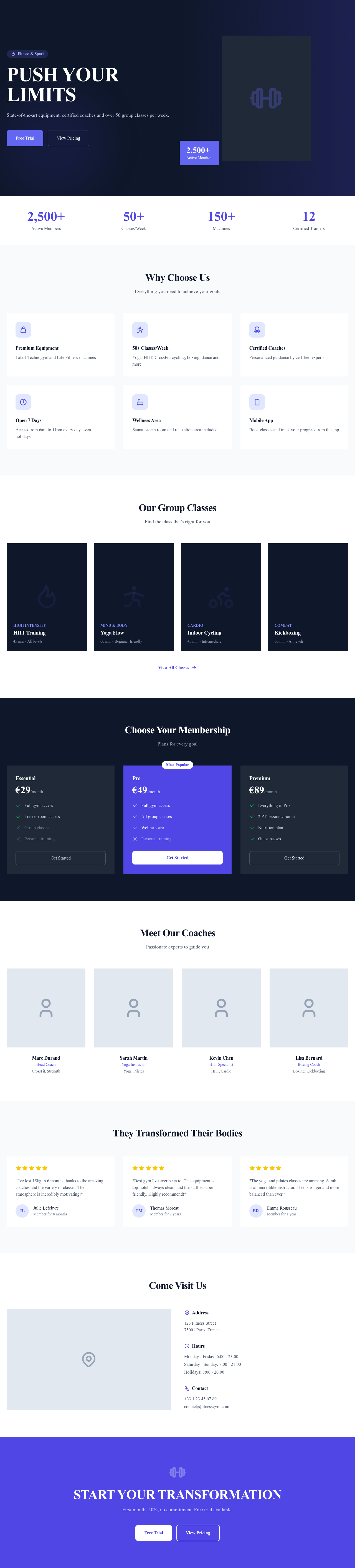 Screenshot of Fitness & Gym page template