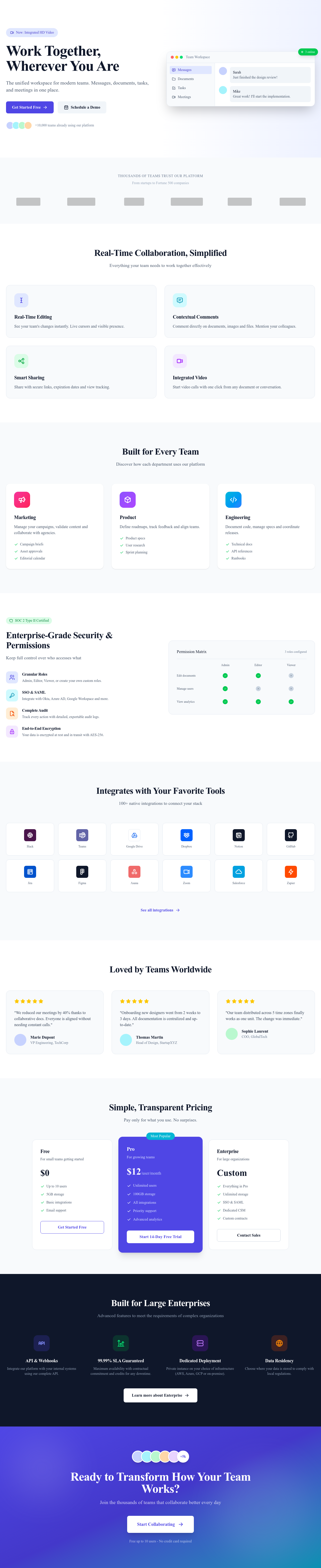 Screenshot of SaaS Collaboration page template
